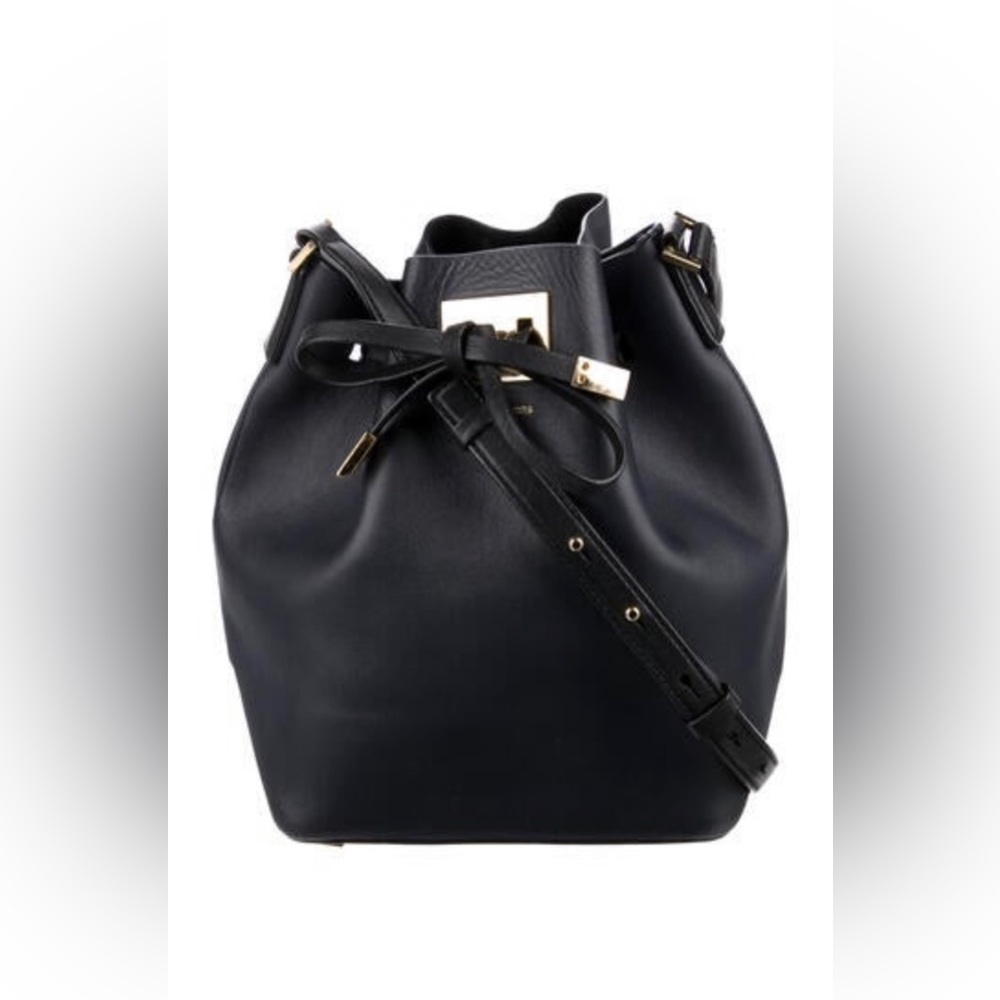 Michael Kors Collection Miranda Leather Bucket Bag, Color Blue.
